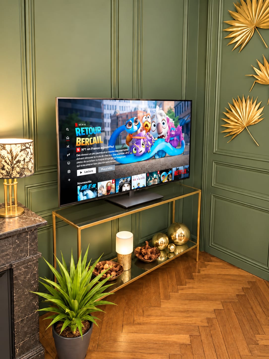 Grande télévision et plateformes de streaming dans l'appartement